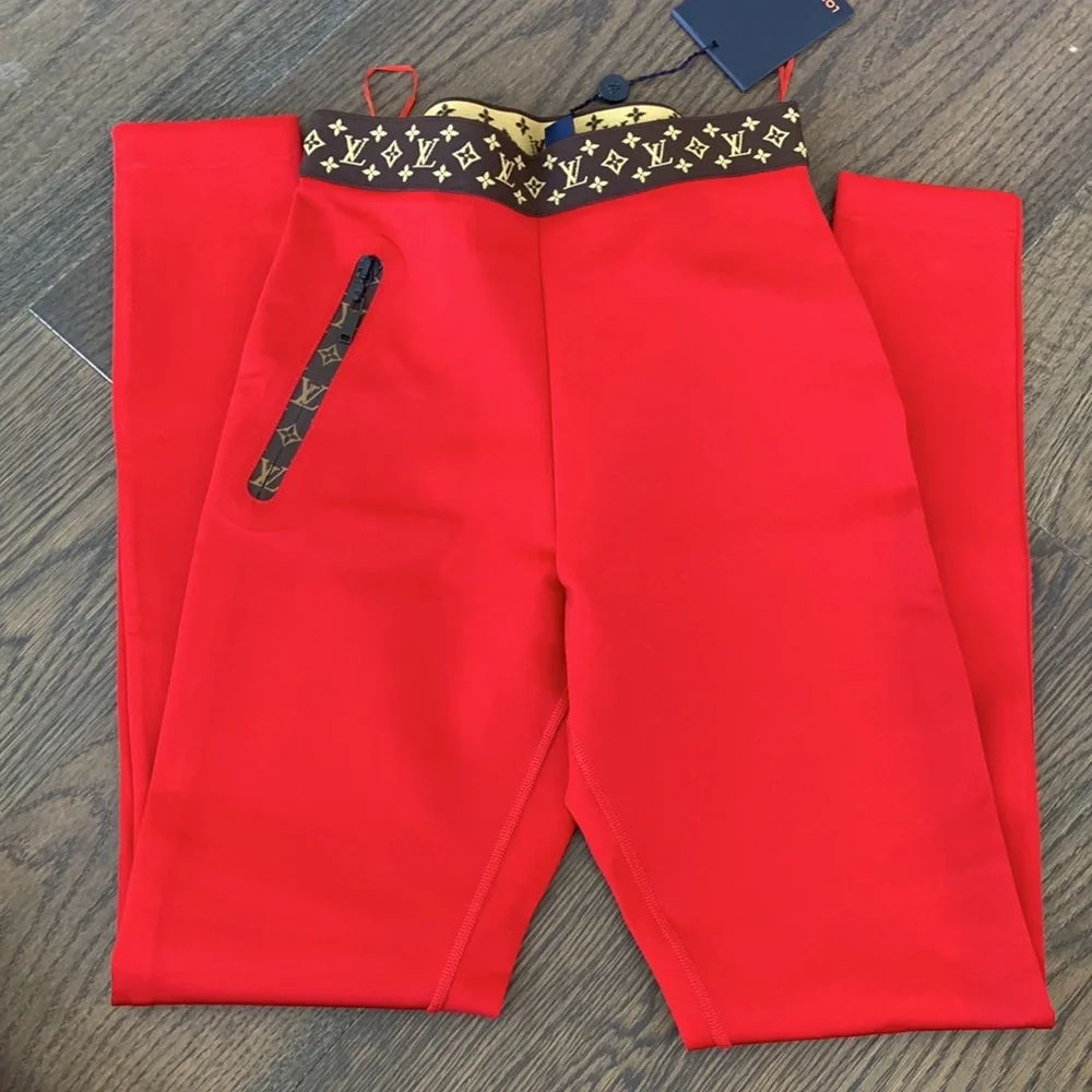 LOUIS VUITTON RED LEGGINGS SIZE 36 - Picture 7 of 12